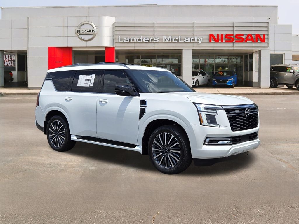 2026 Nissan Armada Platinum Reserve in Everest White Pearl Tricoat — front three-quarter view