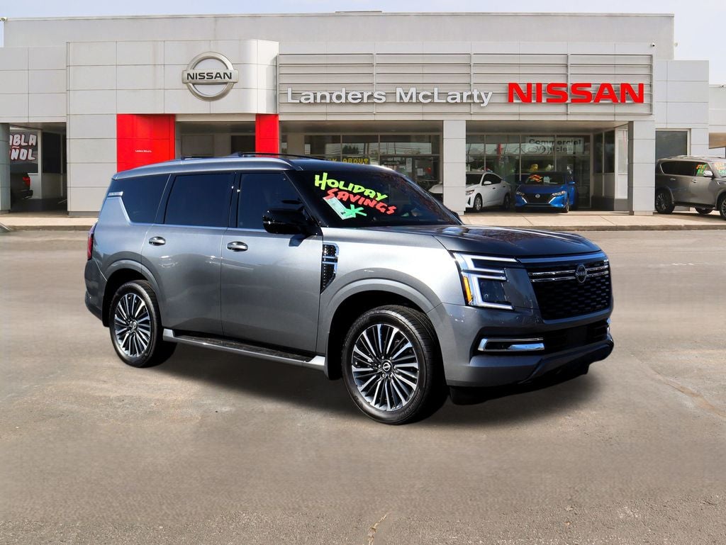 2025 Nissan Armada Platinum Reserve in Gun Metallic — front three-quarter view