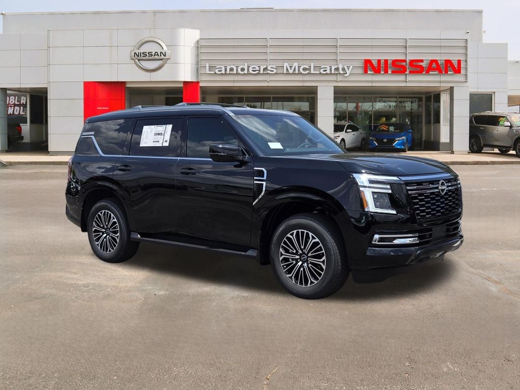 2026 Nissan Armada Platinum in Super Black — front three-quarter view